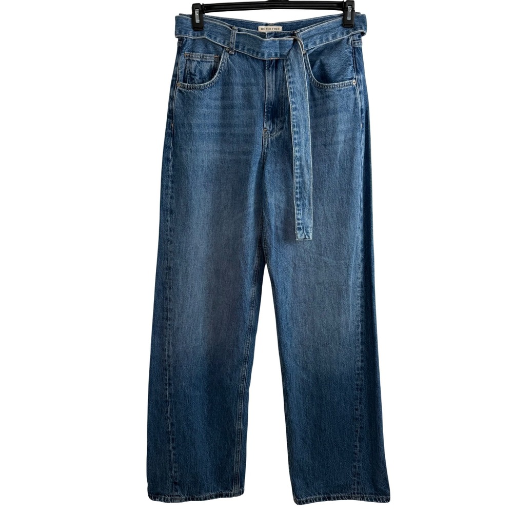 We The Free‎ Belted Wide Leg Jeans 28 Blue Denim High Rise Boho Minimalist 90s